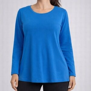 Woman Within Long Sleeve 100% Cotton Tee Bright Blue Size 14/16 Plus M